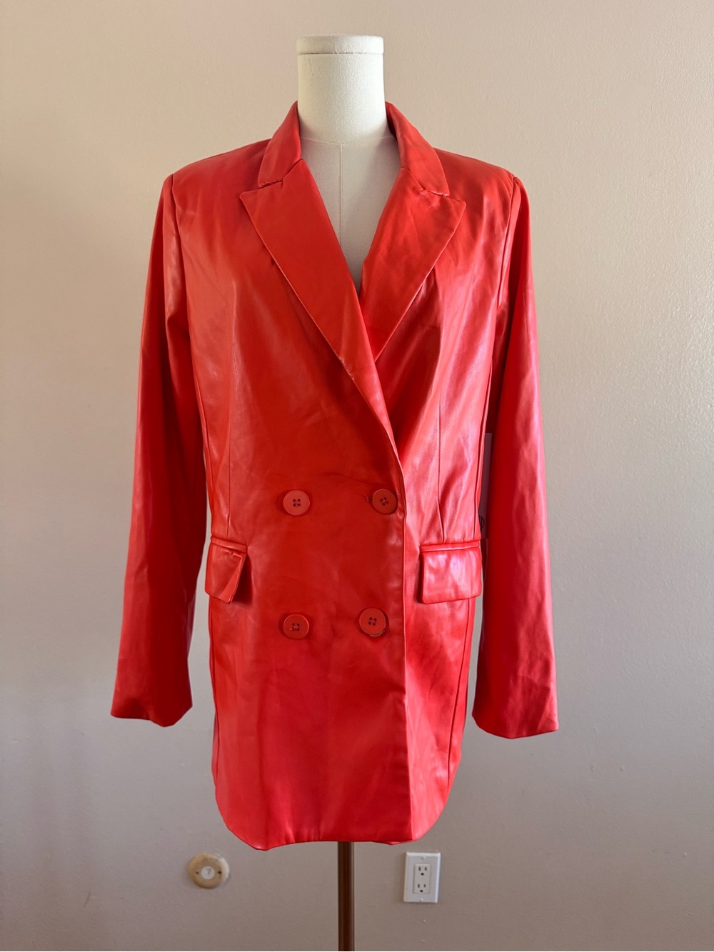 NWT House of Harlow 1960 Orange Double-Breasted Faux Leather Blazer